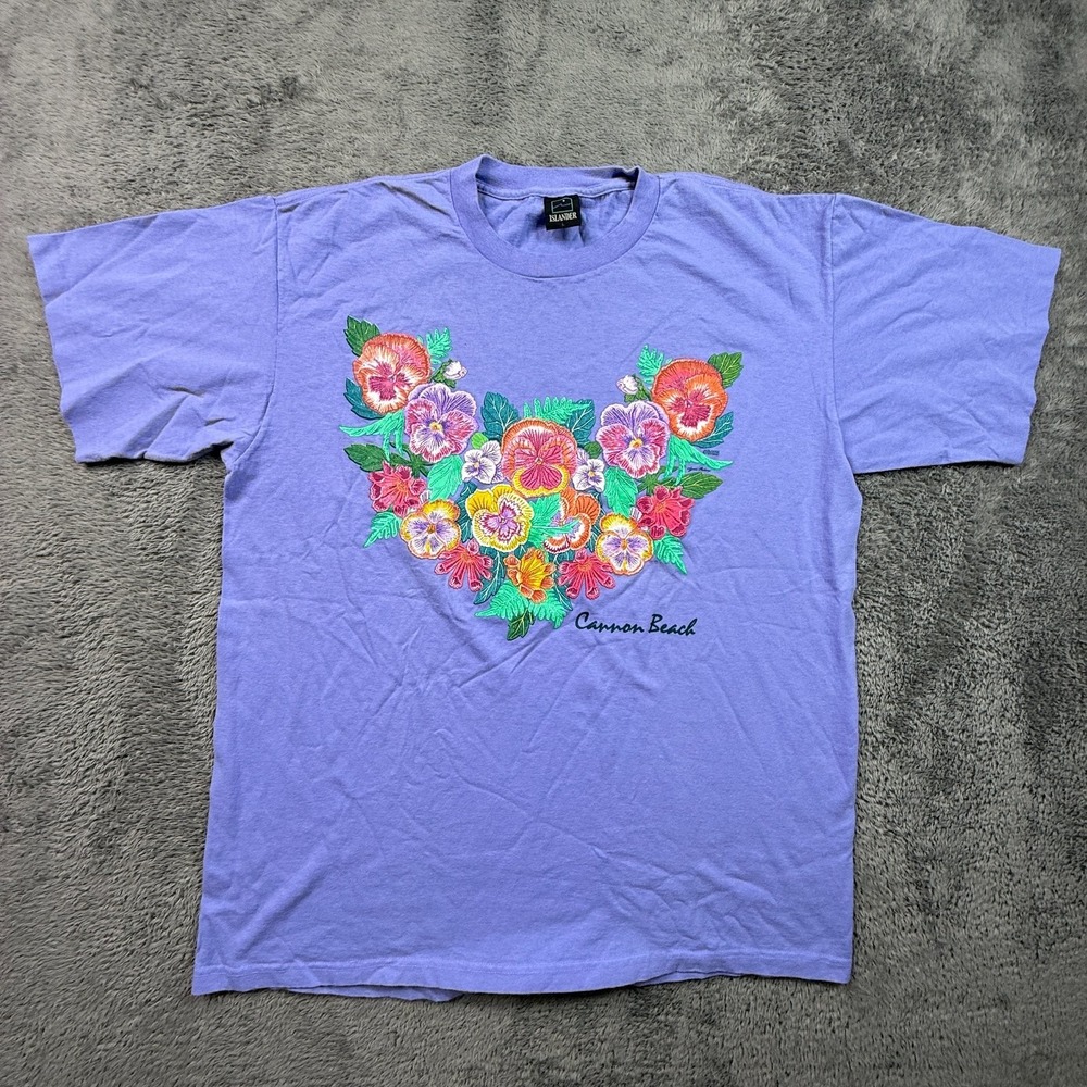 Vintage 90s Single Stitch Cannon Beach Oregon Tee Shirt Adult L Floral Islander